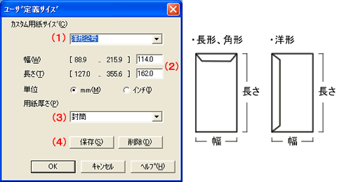 ユーザー定義サイズ設定画面 ユーザー定義サイズ設定画面