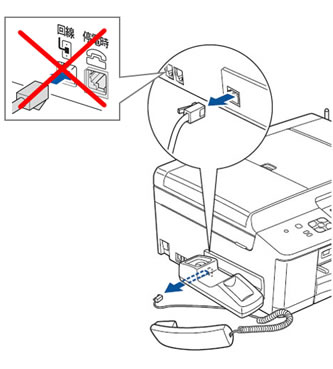 受話器コードを受話器台下の端子にしっかり接続し、回線端子、停電時端子には接続しない