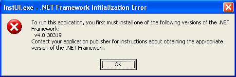 .NET Framework Initialization Error